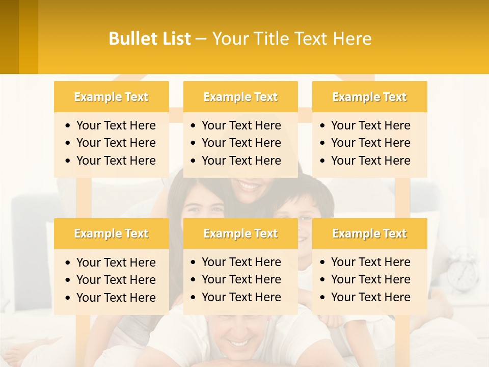 A Family Sitting On A Bed With A Yellow Frame PowerPoint Template