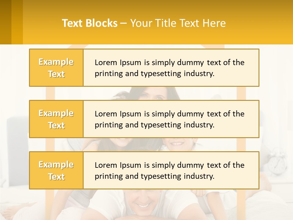 A Family Sitting On A Bed With A Yellow Frame PowerPoint Template