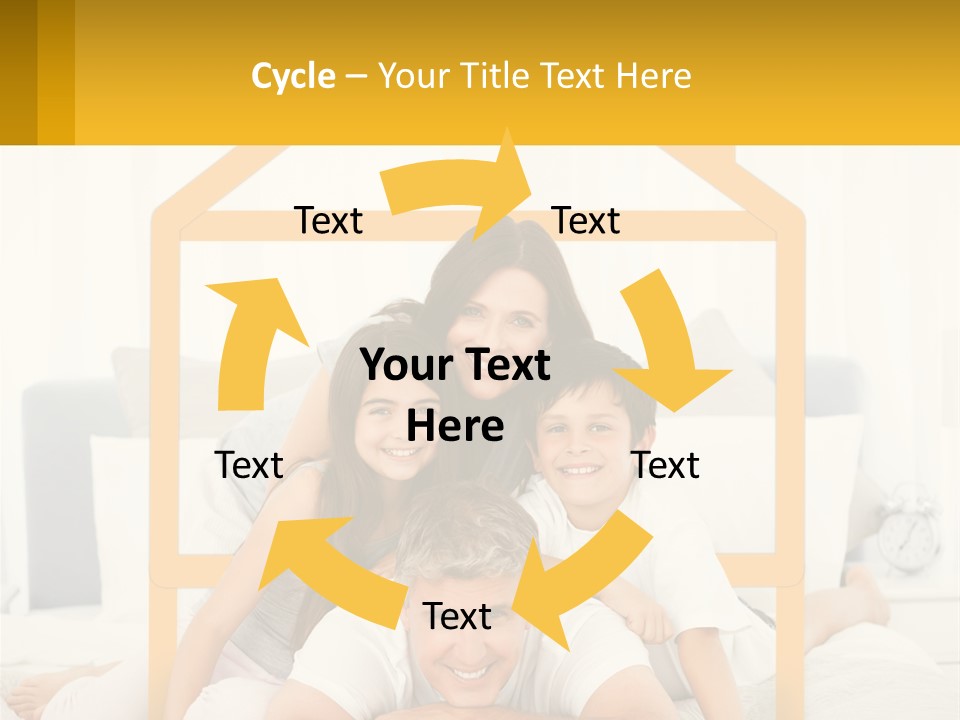 A Family Sitting On A Bed With A Yellow Frame PowerPoint Template