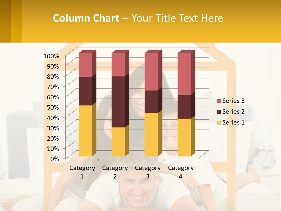 A Family Sitting On A Bed With A Yellow Frame PowerPoint Template