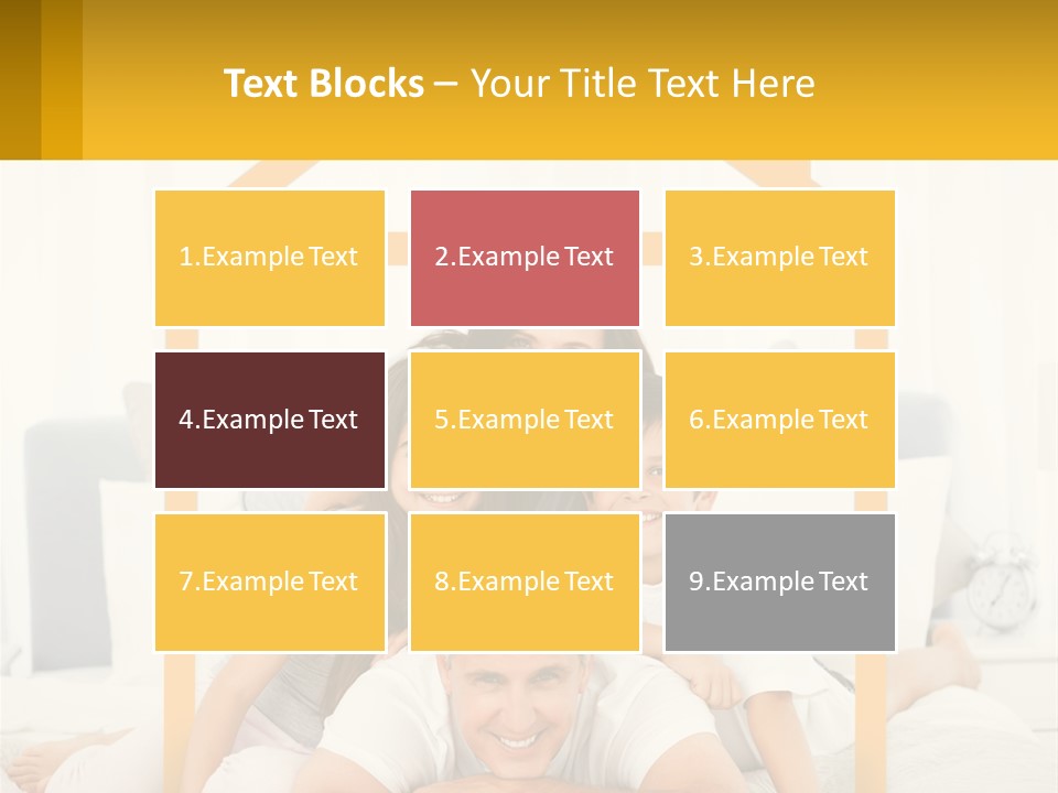 A Family Sitting On A Bed With A Yellow Frame PowerPoint Template