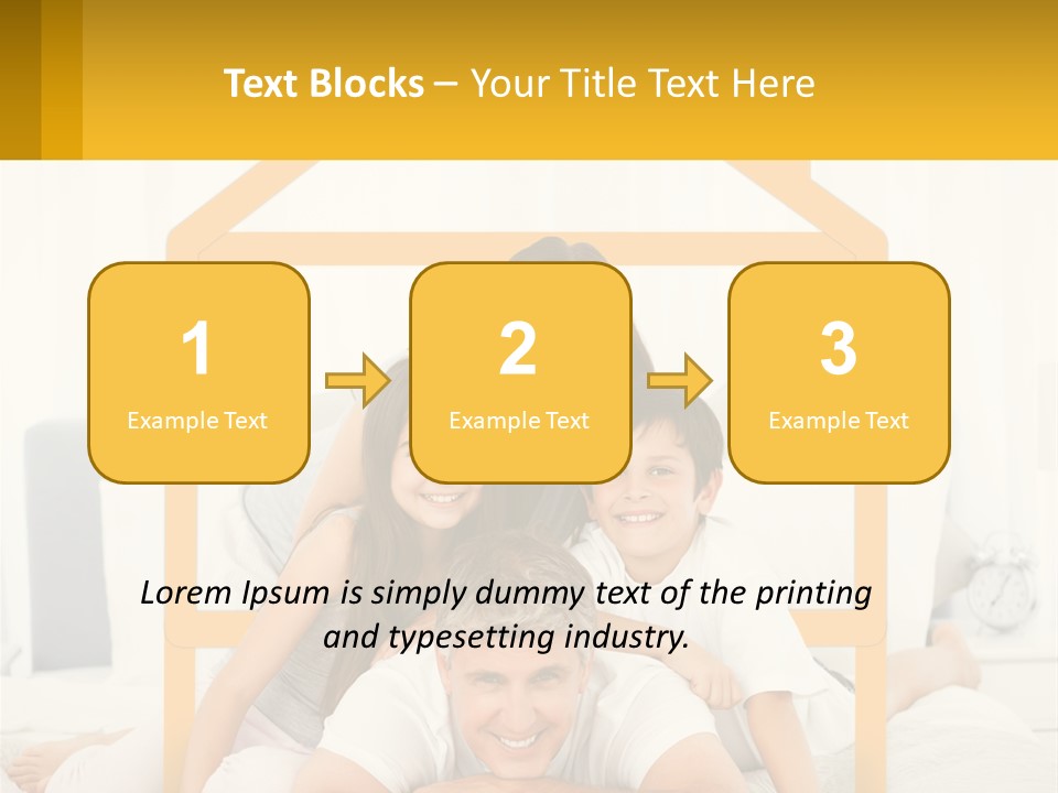 A Family Sitting On A Bed With A Yellow Frame PowerPoint Template