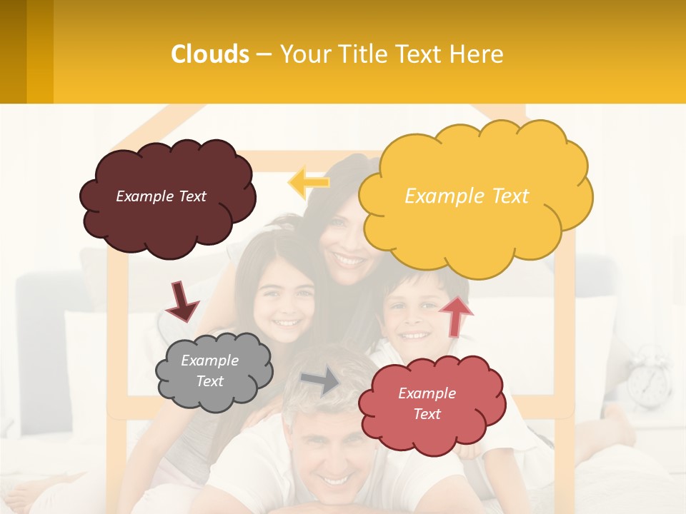 A Family Sitting On A Bed With A Yellow Frame PowerPoint Template