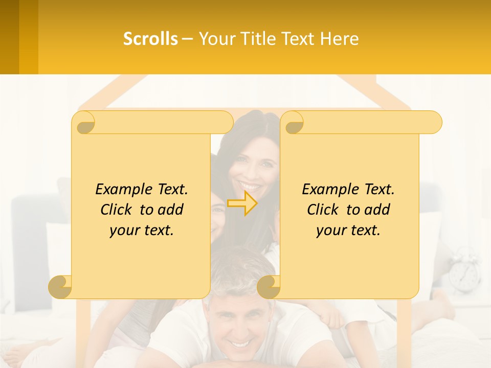 A Family Sitting On A Bed With A Yellow Frame PowerPoint Template