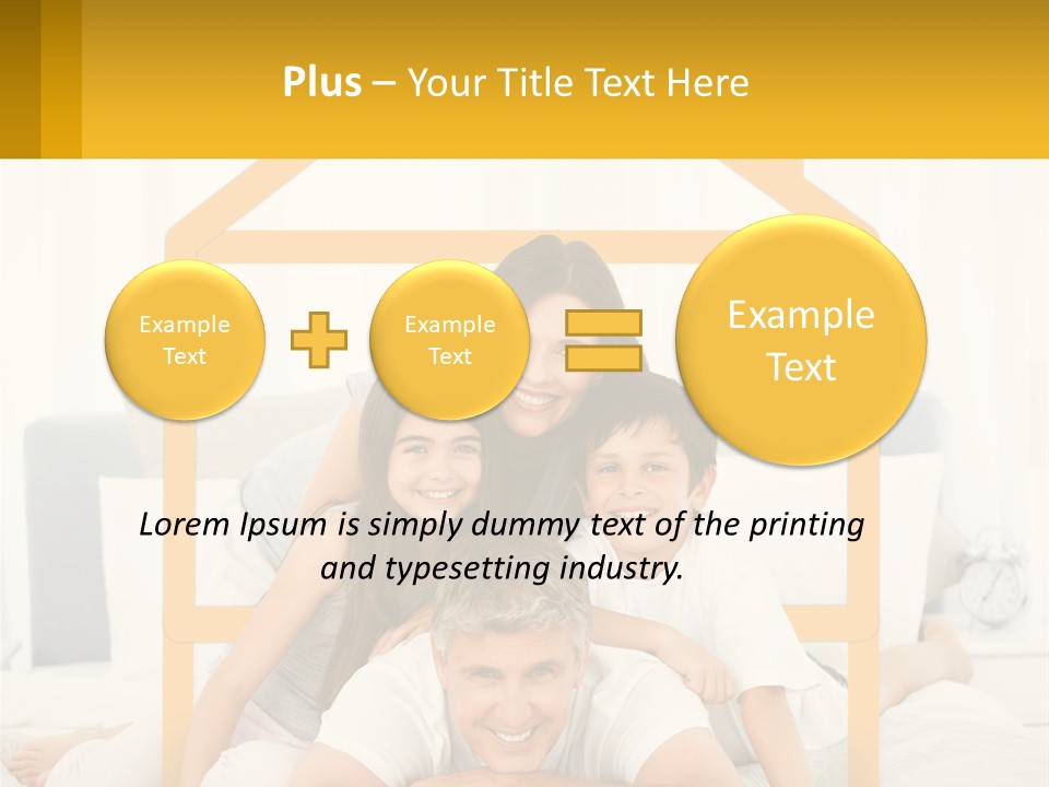 A Family Sitting On A Bed With A Yellow Frame PowerPoint Template