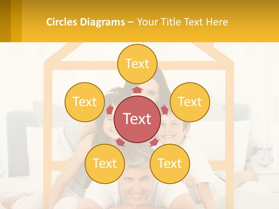 A Family Sitting On A Bed With A Yellow Frame PowerPoint Template