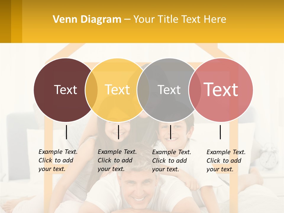 A Family Sitting On A Bed With A Yellow Frame PowerPoint Template