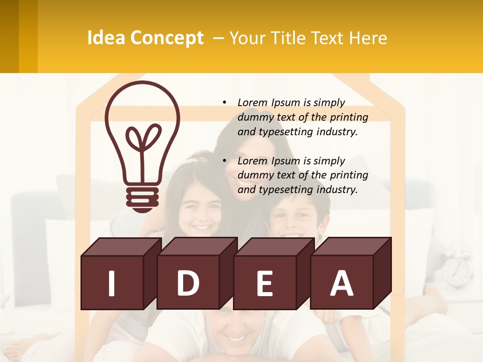 A Family Sitting On A Bed With A Yellow Frame PowerPoint Template