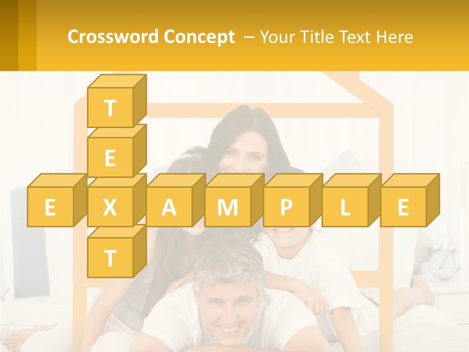A Family Sitting On A Bed With A Yellow Frame PowerPoint Template