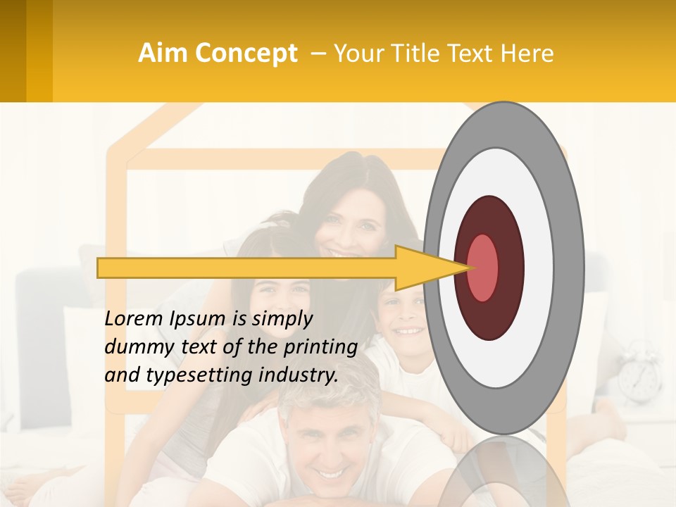 A Family Sitting On A Bed With A Yellow Frame PowerPoint Template