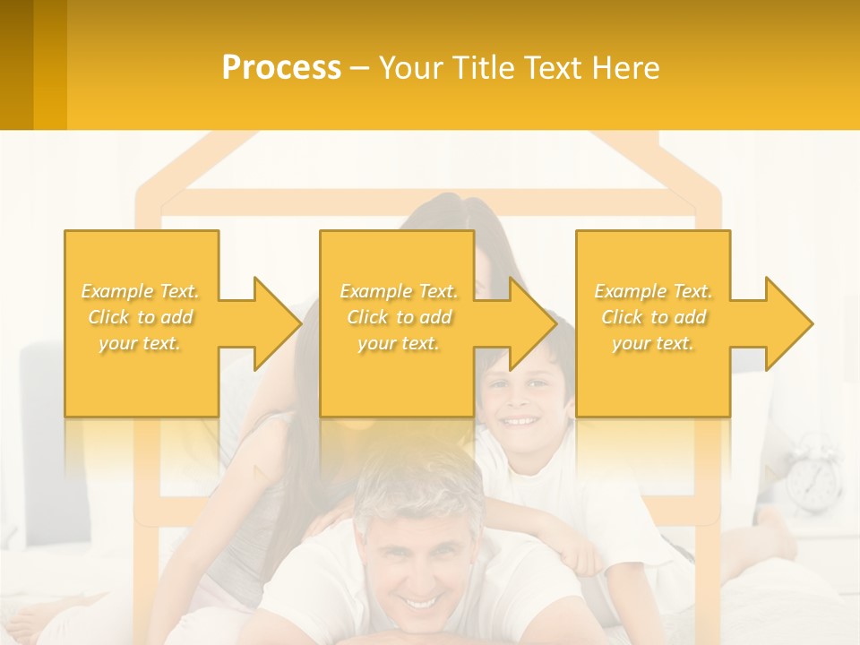 A Family Sitting On A Bed With A Yellow Frame PowerPoint Template