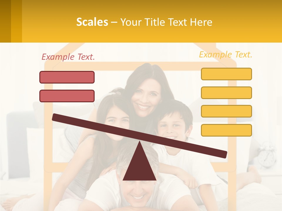 A Family Sitting On A Bed With A Yellow Frame PowerPoint Template