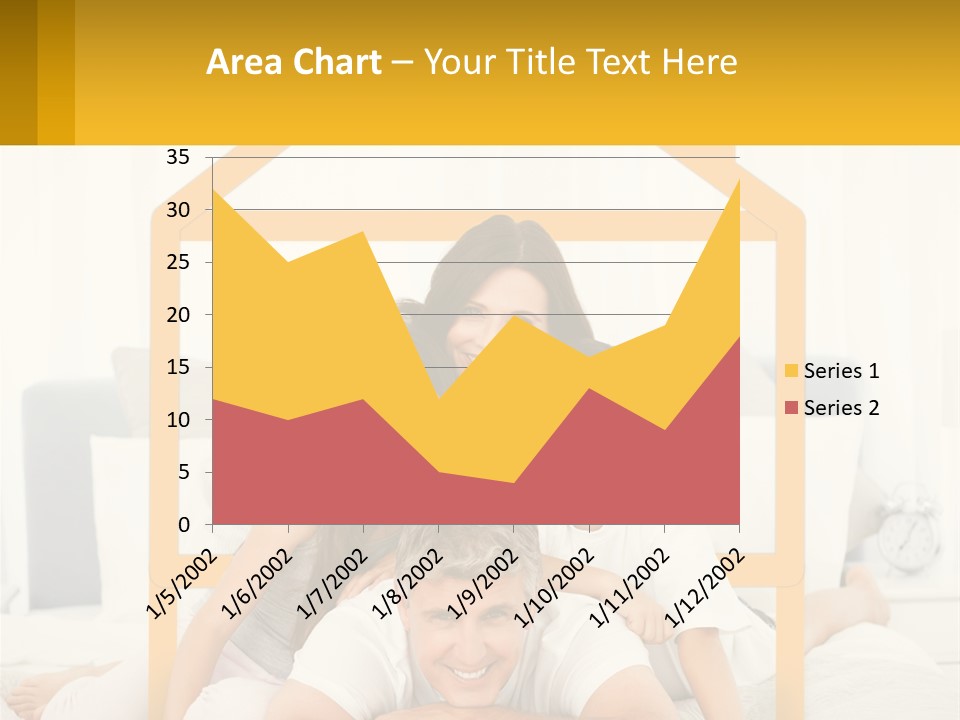 A Family Sitting On A Bed With A Yellow Frame PowerPoint Template
