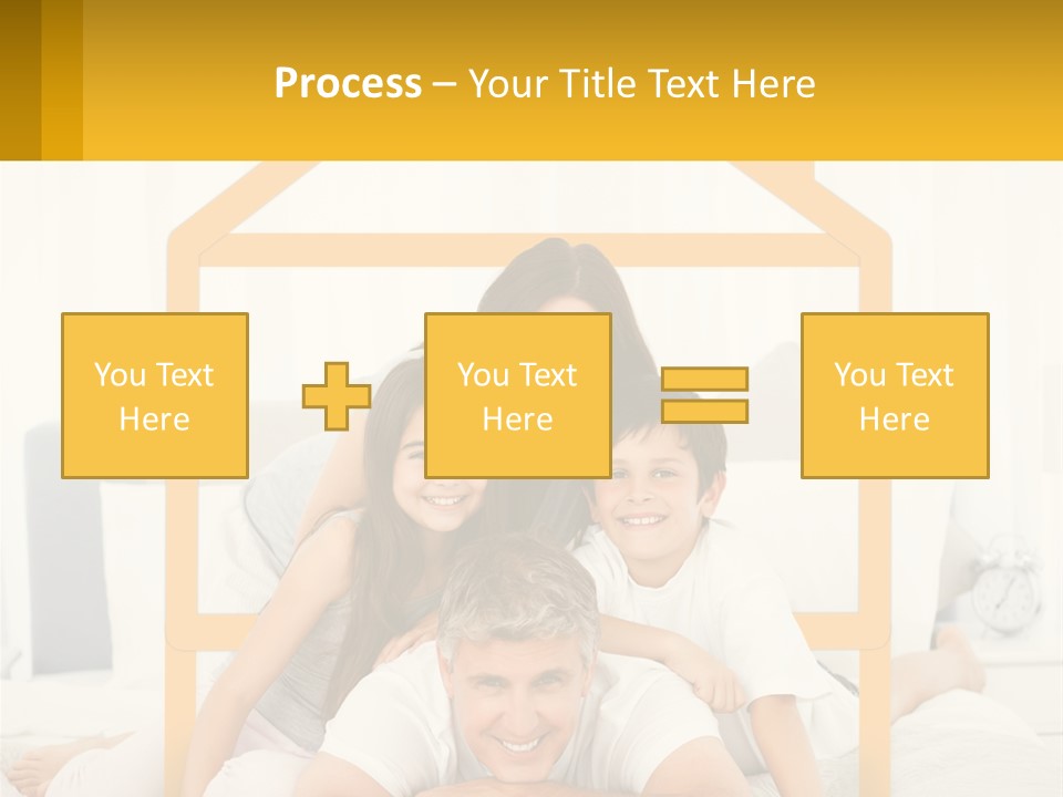 A Family Sitting On A Bed With A Yellow Frame PowerPoint Template