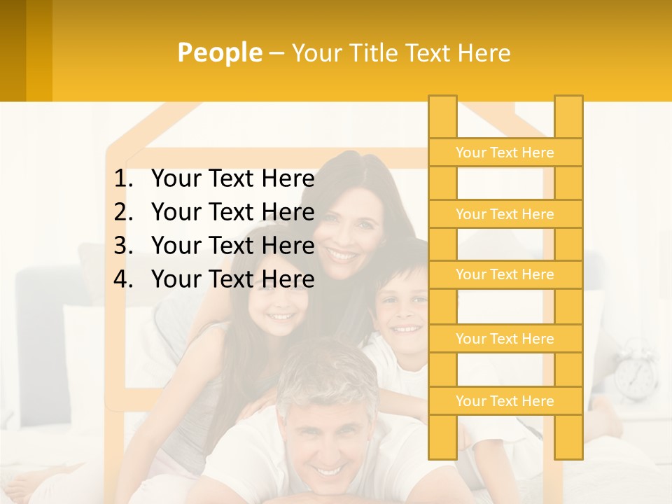 A Family Sitting On A Bed With A Yellow Frame PowerPoint Template