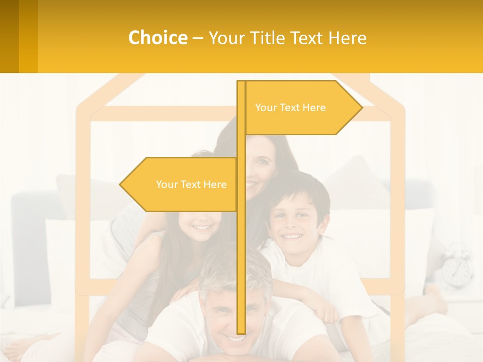 A Family Sitting On A Bed With A Yellow Frame PowerPoint Template