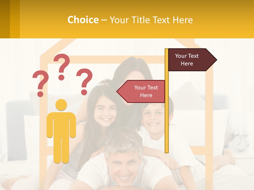 A Family Sitting On A Bed With A Yellow Frame PowerPoint Template