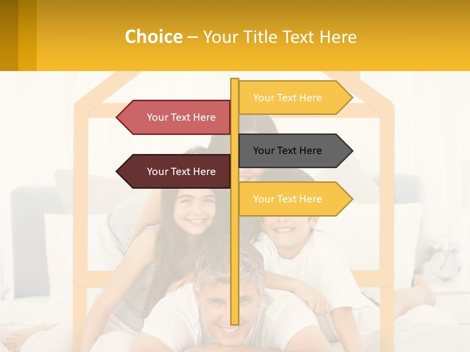 A Family Sitting On A Bed With A Yellow Frame PowerPoint Template