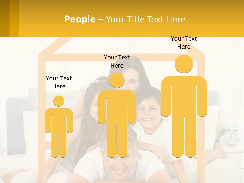 A Family Sitting On A Bed With A Yellow Frame PowerPoint Template