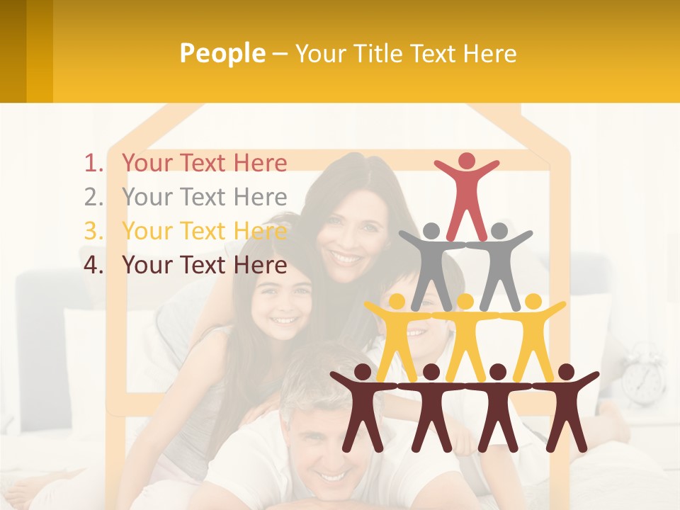 A Family Sitting On A Bed With A Yellow Frame PowerPoint Template