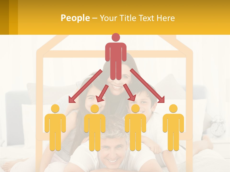 A Family Sitting On A Bed With A Yellow Frame PowerPoint Template