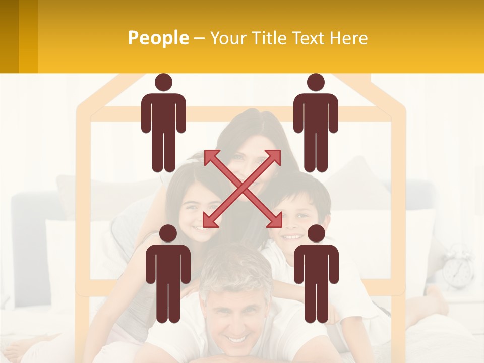 A Family Sitting On A Bed With A Yellow Frame PowerPoint Template