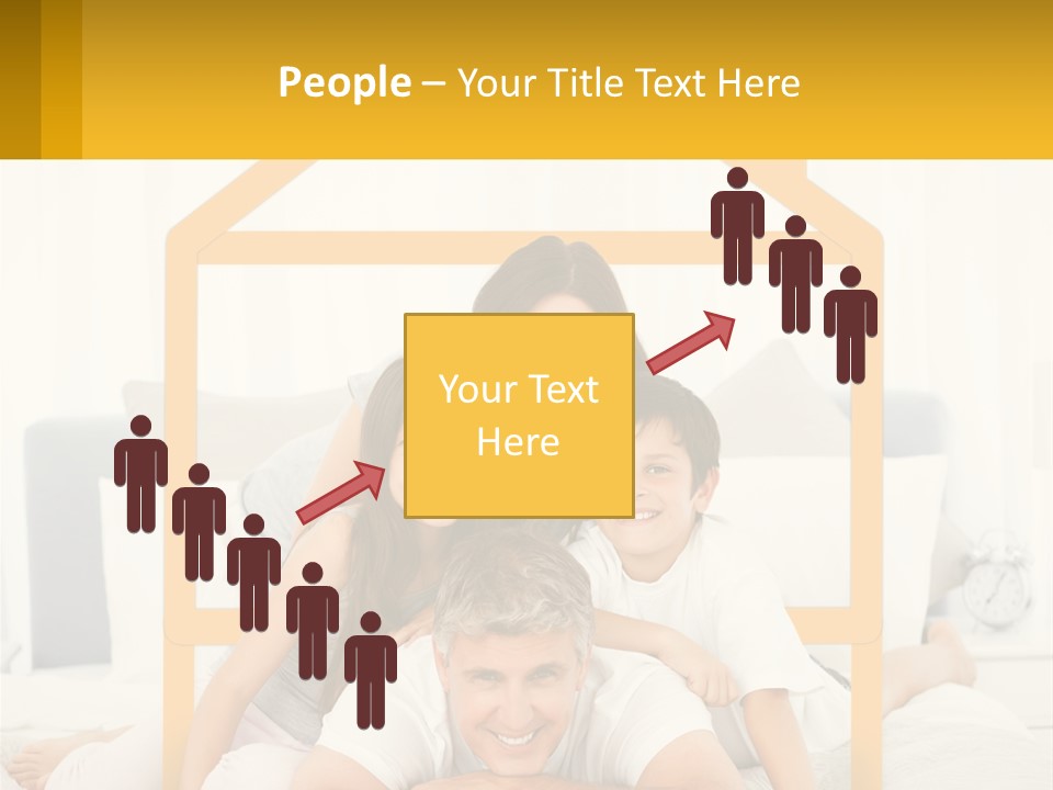 A Family Sitting On A Bed With A Yellow Frame PowerPoint Template