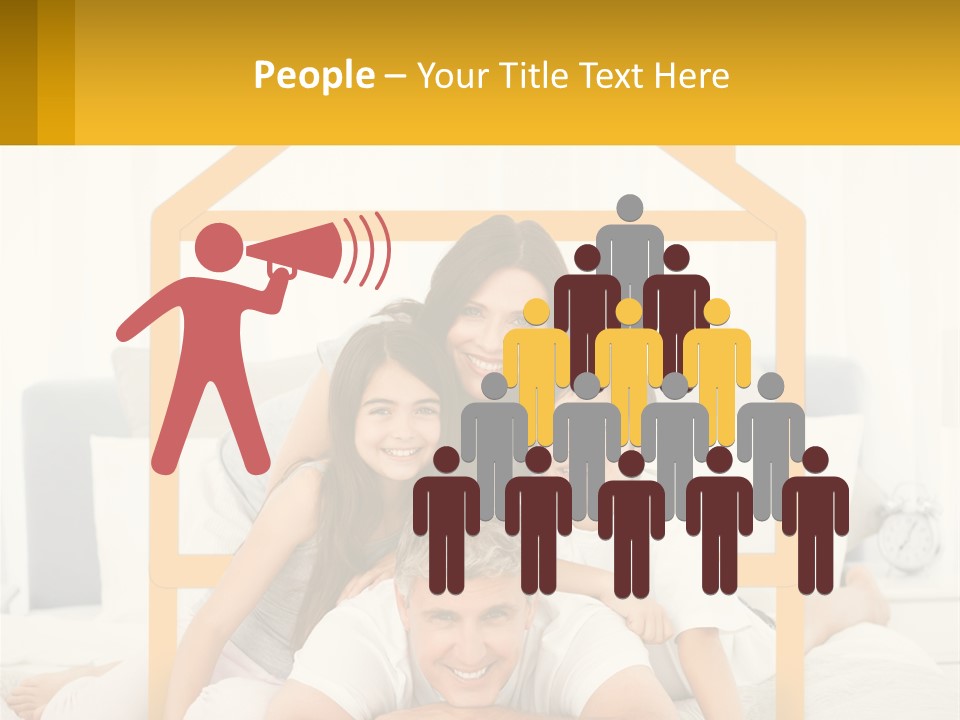 A Family Sitting On A Bed With A Yellow Frame PowerPoint Template