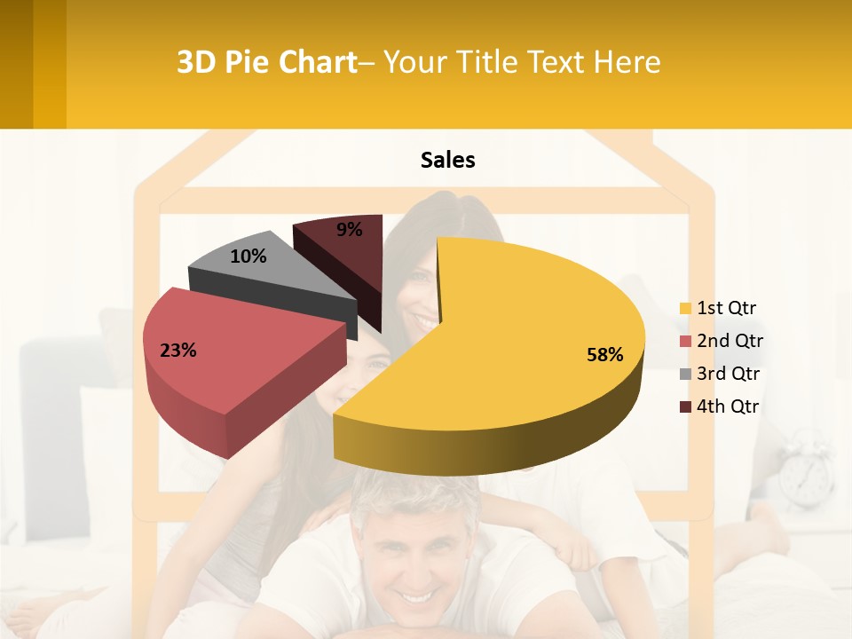 A Family Sitting On A Bed With A Yellow Frame PowerPoint Template
