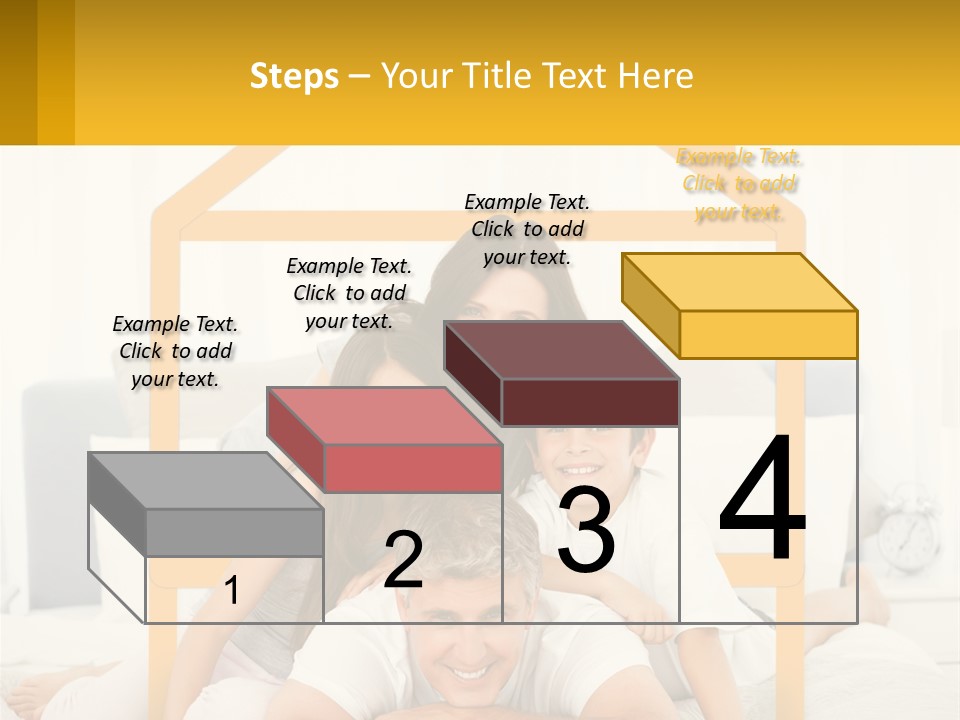 A Family Sitting On A Bed With A Yellow Frame PowerPoint Template