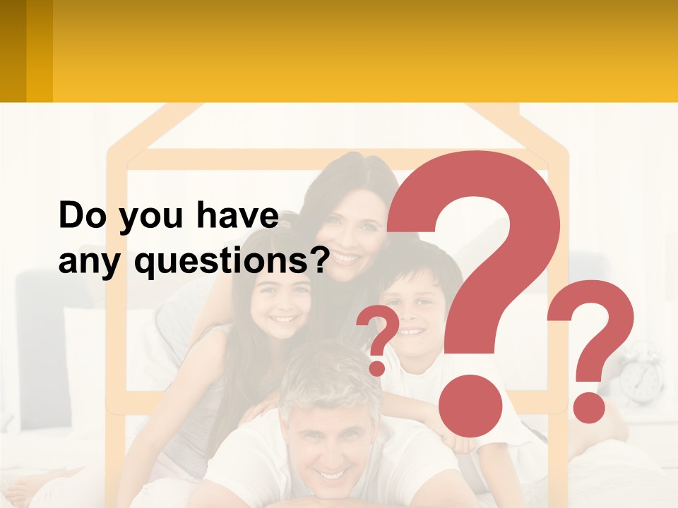 A Family Sitting On A Bed With A Yellow Frame PowerPoint Template