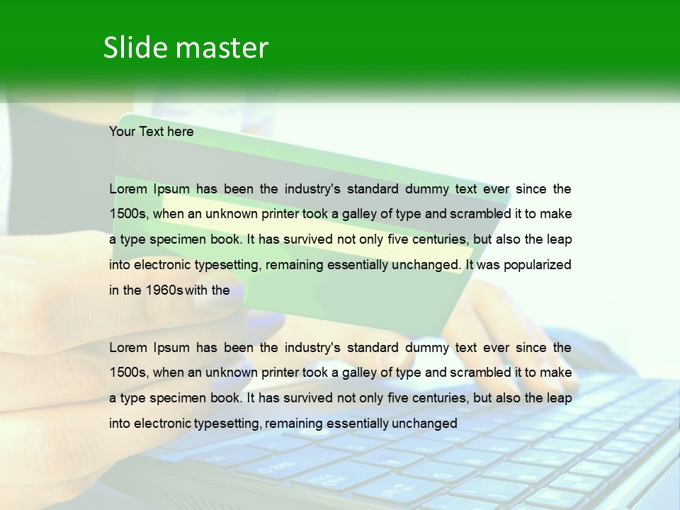 A Woman Holding A Credit Card In Front Of A Laptop PowerPoint Template