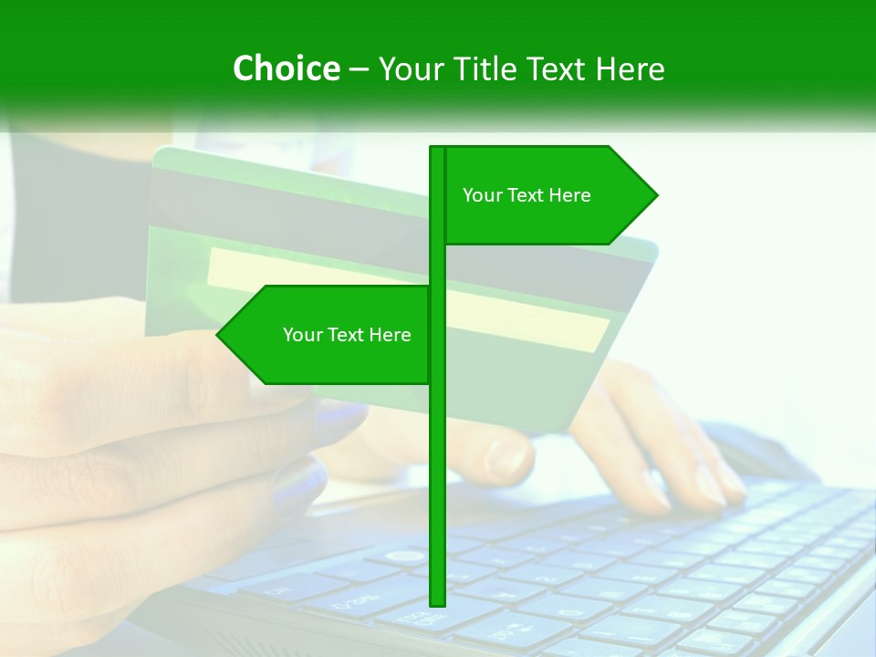 A Woman Holding A Credit Card In Front Of A Laptop PowerPoint Template