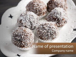 A White Plate Topped With Chocolate Covered Donuts PowerPoint Template