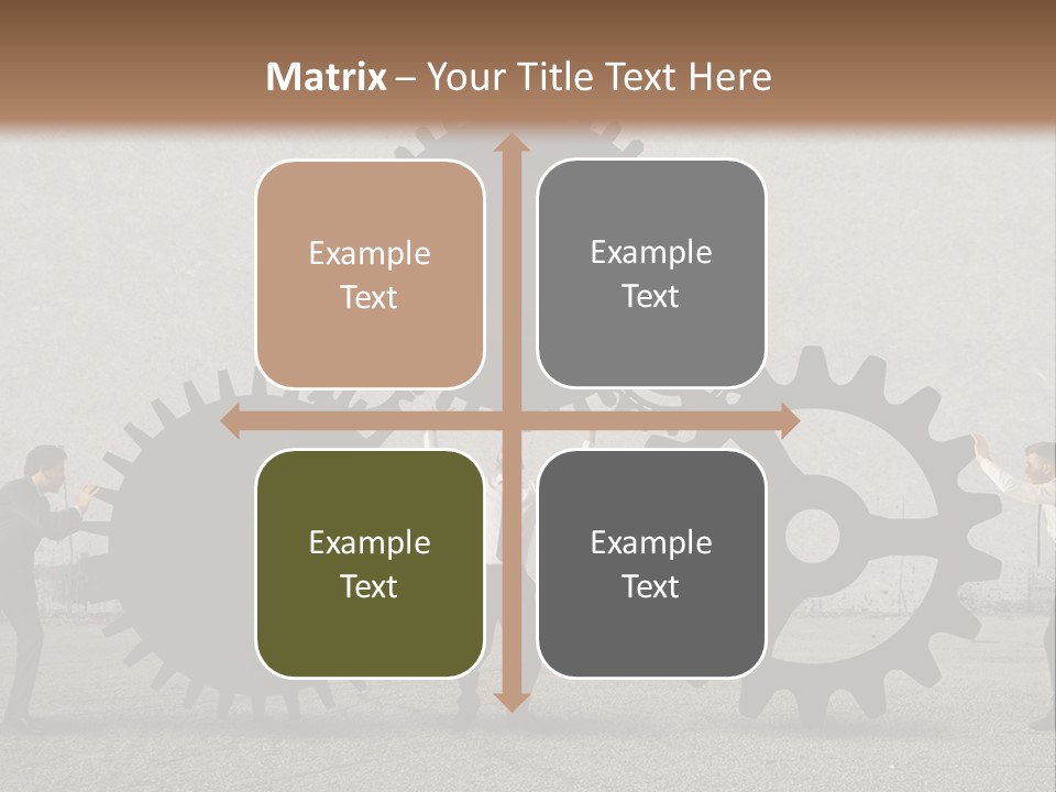 A Group Of People Holding Up Gears In Front Of A Wall PowerPoint Template