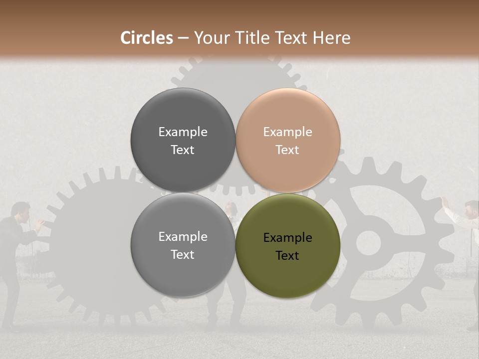A Group Of People Holding Up Gears In Front Of A Wall PowerPoint Template