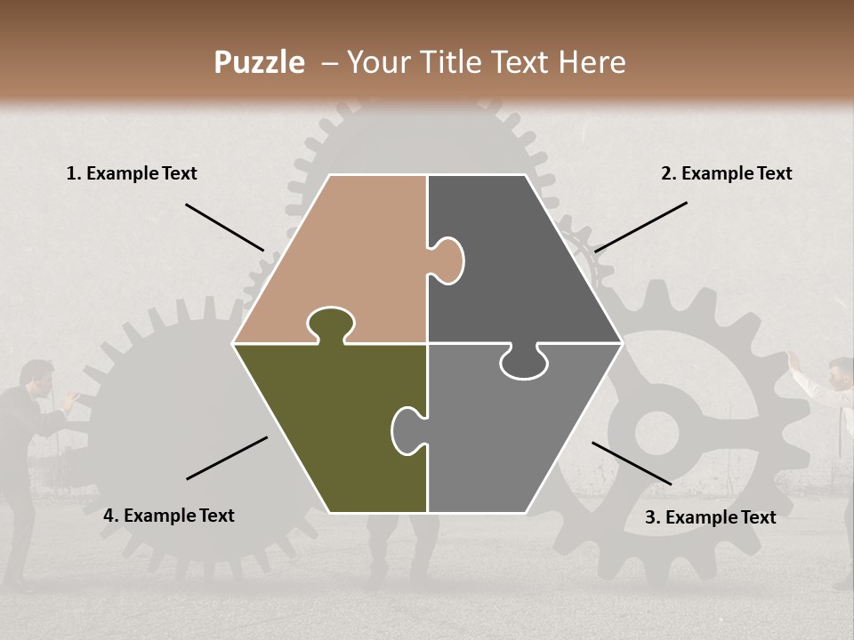 A Group Of People Holding Up Gears In Front Of A Wall PowerPoint Template