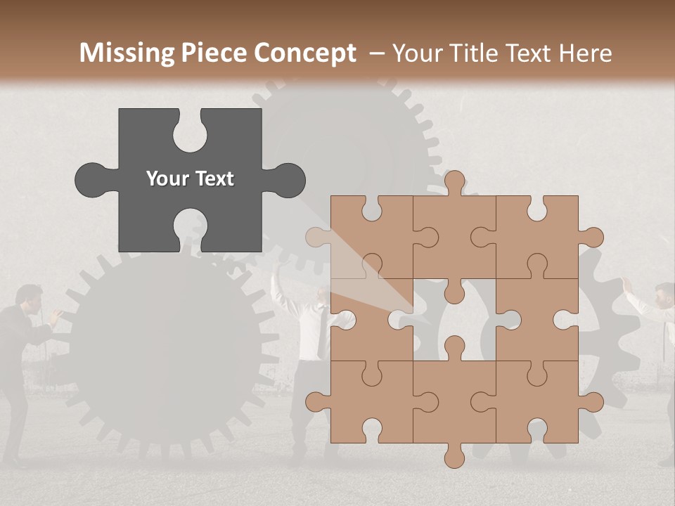A Group Of People Holding Up Gears In Front Of A Wall PowerPoint Template