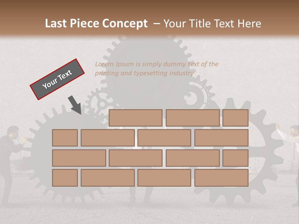 A Group Of People Holding Up Gears In Front Of A Wall PowerPoint Template
