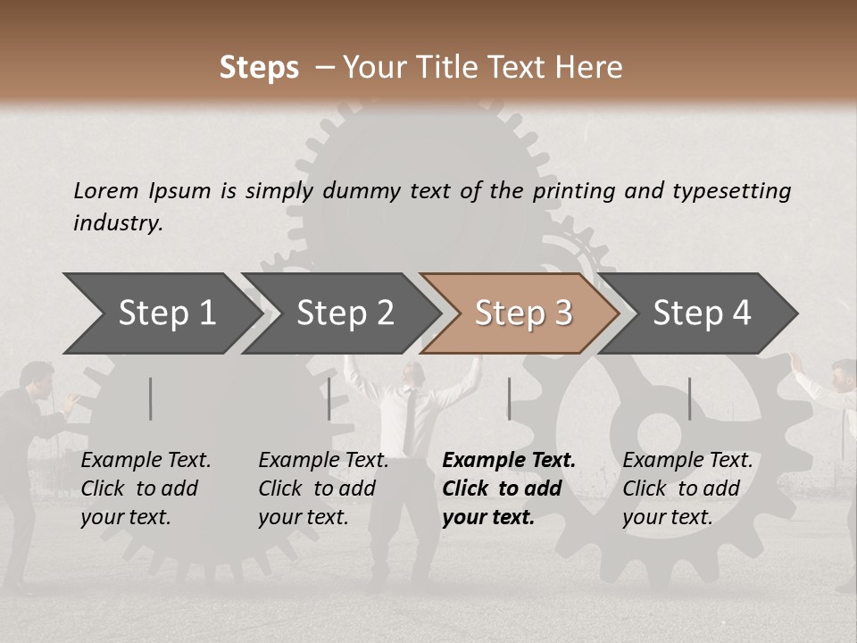 A Group Of People Holding Up Gears In Front Of A Wall PowerPoint Template