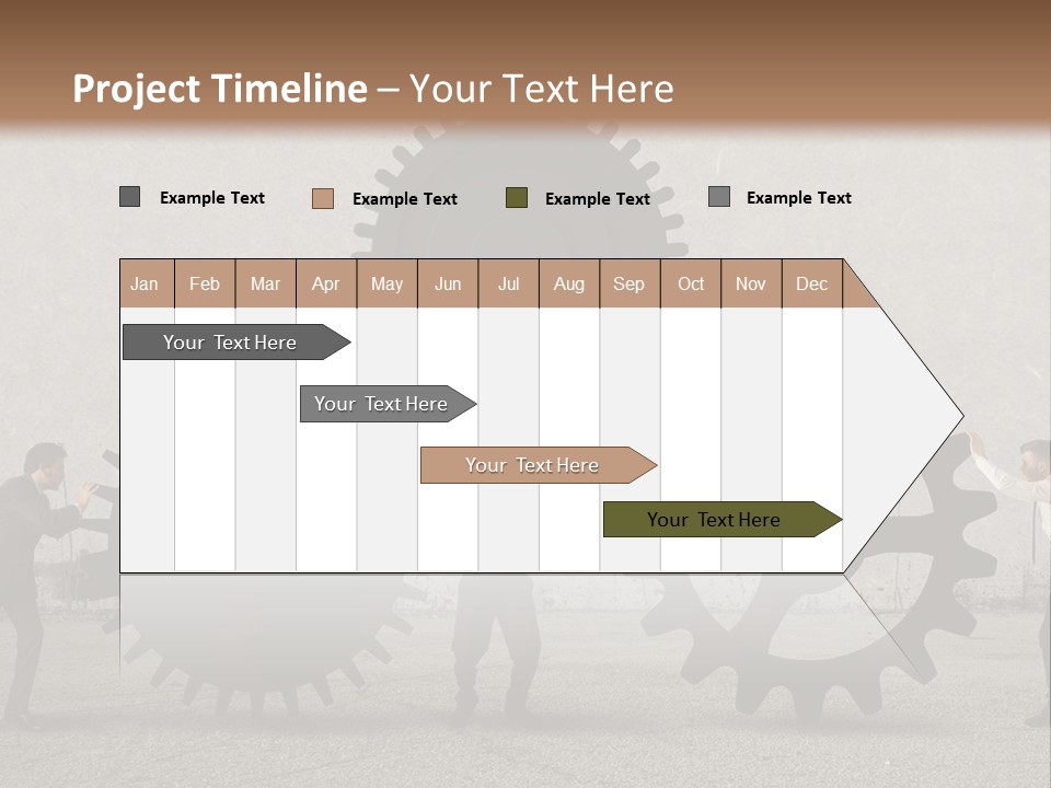 A Group Of People Holding Up Gears In Front Of A Wall PowerPoint Template