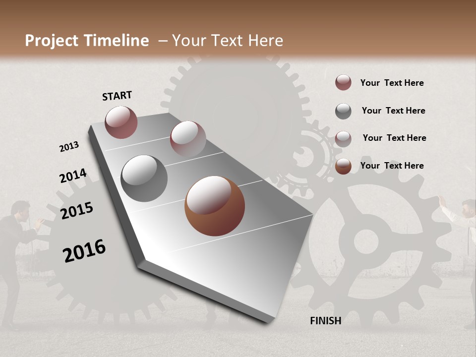 A Group Of People Holding Up Gears In Front Of A Wall PowerPoint Template