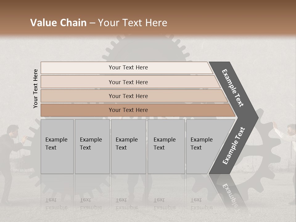A Group Of People Holding Up Gears In Front Of A Wall PowerPoint Template