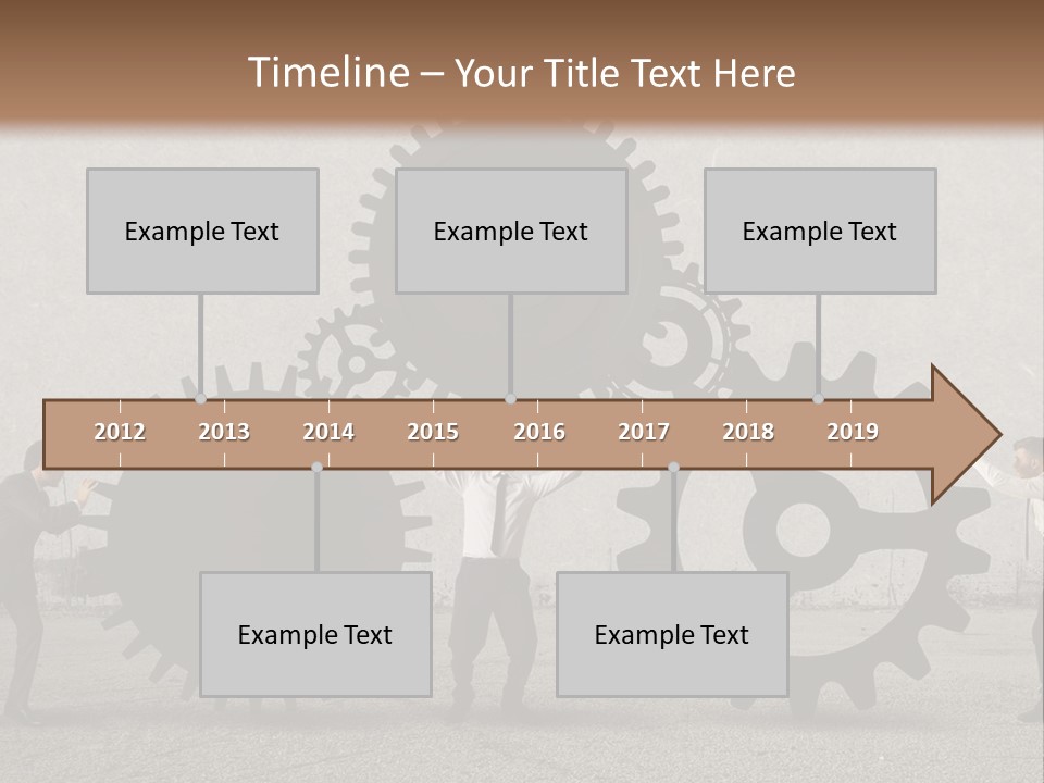 A Group Of People Holding Up Gears In Front Of A Wall PowerPoint Template