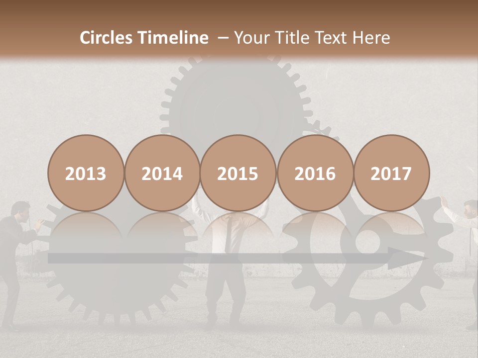A Group Of People Holding Up Gears In Front Of A Wall PowerPoint Template