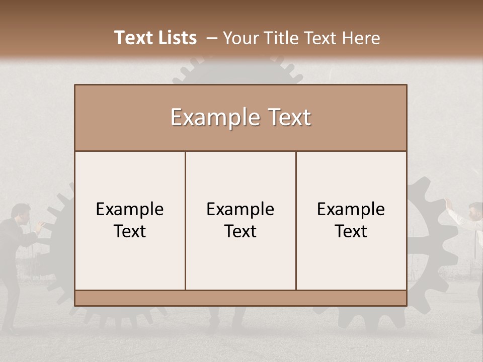 A Group Of People Holding Up Gears In Front Of A Wall PowerPoint Template