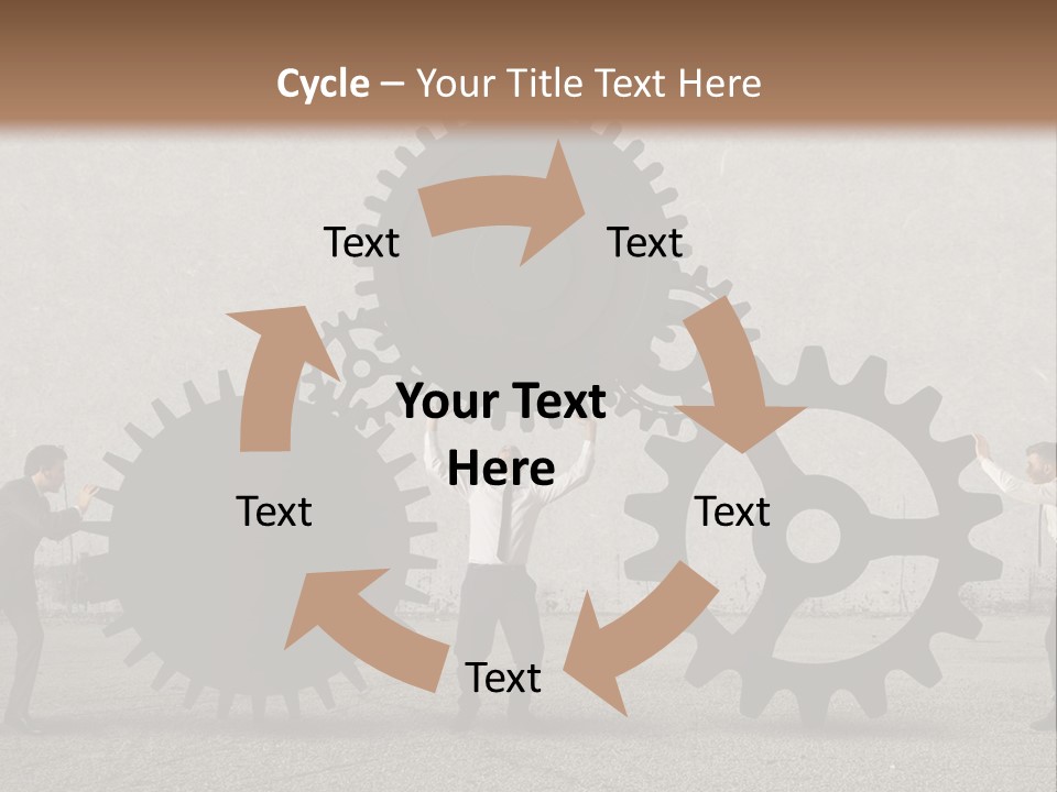 A Group Of People Holding Up Gears In Front Of A Wall PowerPoint Template