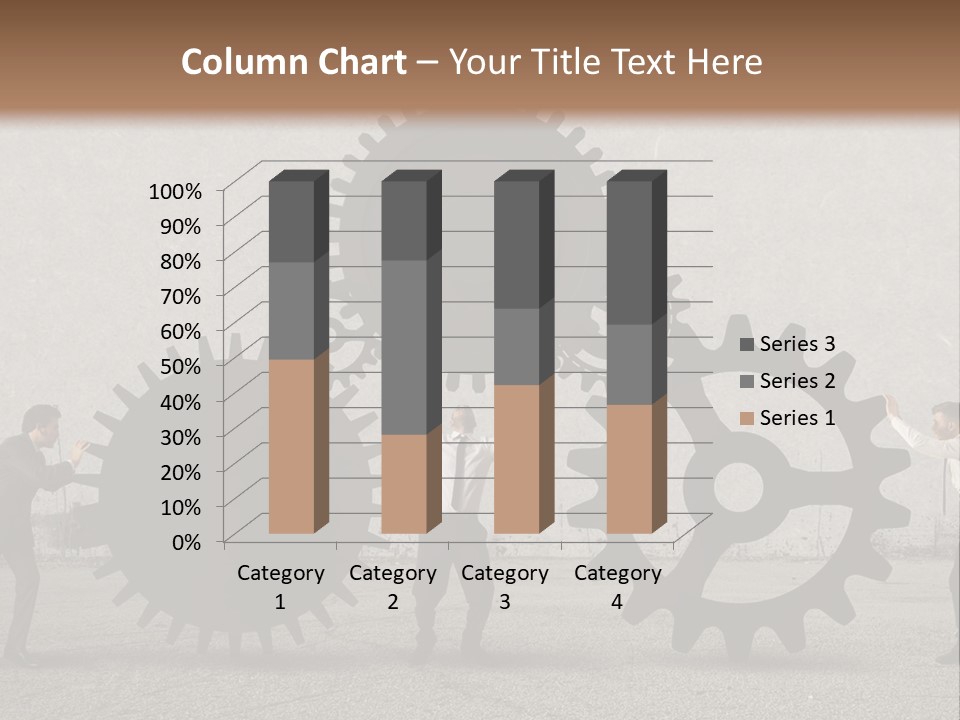 A Group Of People Holding Up Gears In Front Of A Wall PowerPoint Template