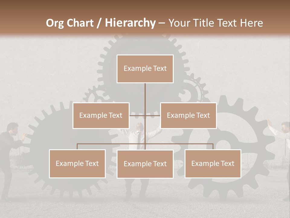 A Group Of People Holding Up Gears In Front Of A Wall PowerPoint Template