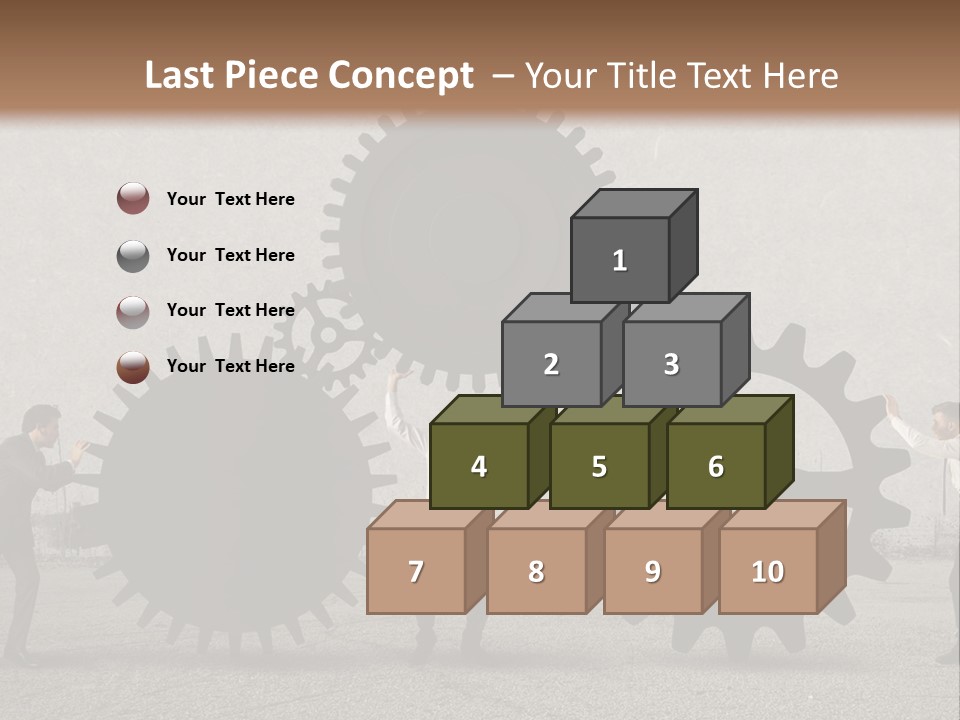 A Group Of People Holding Up Gears In Front Of A Wall PowerPoint Template